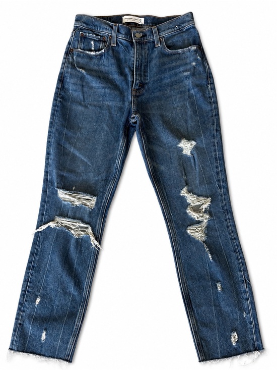 Abercrombie & Fitch Denim - Abercrombie & Fitch High Rise Mom Jeans, Distressed Medium Wash, 4R